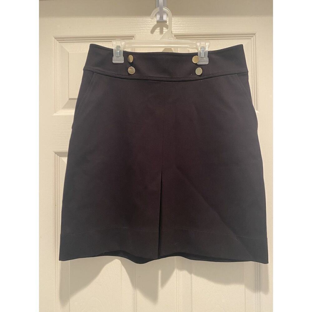 LOFT Pencil Skirt 6 Black With Buttons Solid Knee Length Slit Front